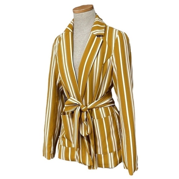 Love Tree Jacket Womens Small Mustard Yellow Striped Tie Collar - Picture 1 of 15